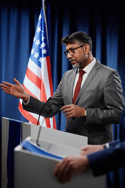 istock Leader pronouncing political speech 2149857029