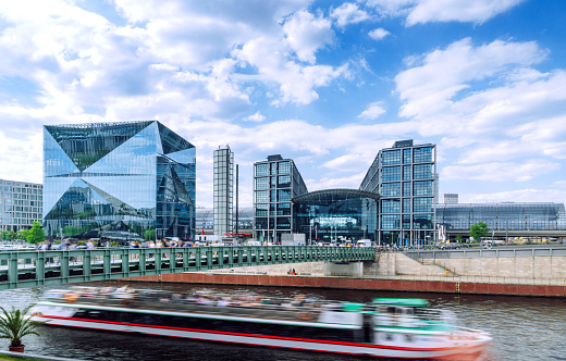Berlin Hauptbahnhof and Speeding Boat in Berlin, Germany