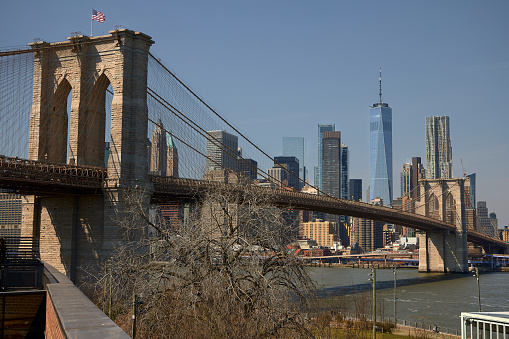 New York (United States), March 22, 2024.  It joins the boroughs of Manhattan and Brooklyn. It was built between 1870 and 1883, and at the time of its inauguration it was the largest suspension bridge in the world