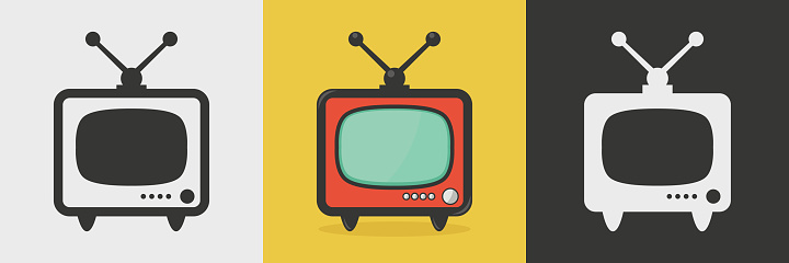 Vector Vintage TV Set. Vintage TV Icons. Design Template, Clipart of Retro TV Symbol for Web, Logo, App, UI.