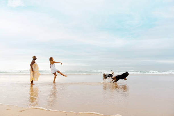 istock people playing with their dogs on the beach 2149860498
