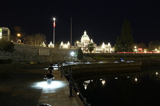 Victoria Harbor, on Vancouver Island, at night.