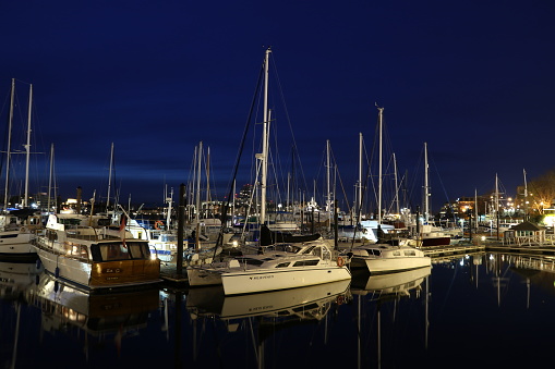 Victoria Harbor, on Vancouver Island, at night.
