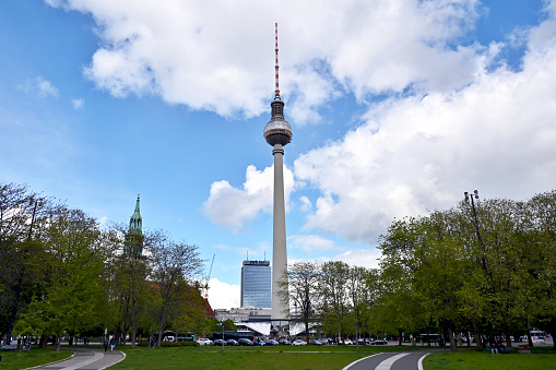 Berlin, Germany - April 21st 2024: The view of Berlin TV Tower