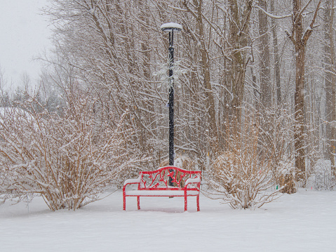 Red Bench in the snow-Howard County, Indiana