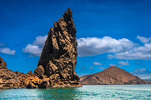 Ecuador. The Galapagos Islands. View from the water to the bay of the Bartolome Island