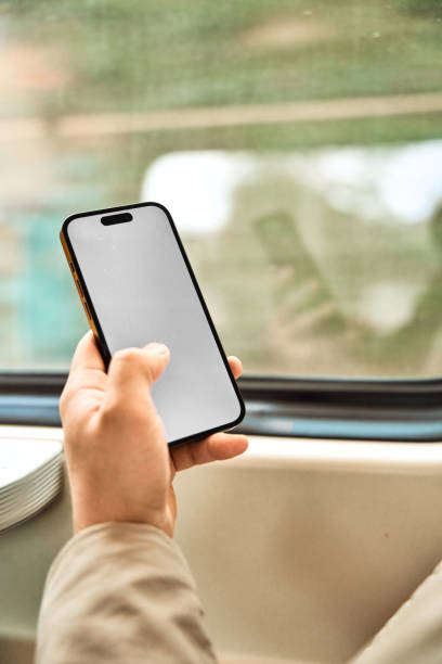 istock Close up Phone mockup on the train 2149865789
