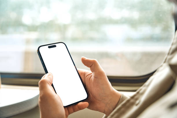 Close up Phone mockup on the train