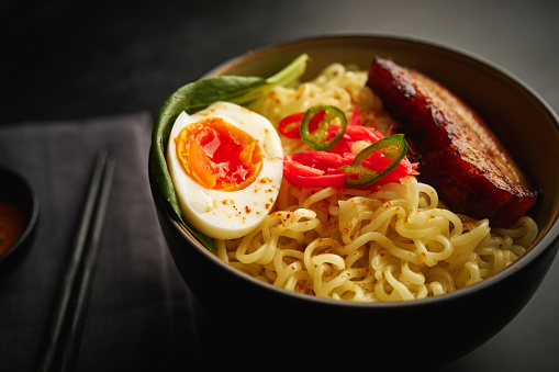 Spicy Beef Ramen Noodles with Boiled Egg