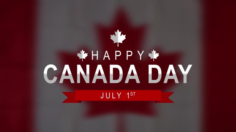 Text celebrate Canada Day animation. Canada flag waving. National flag of Canada. 1st july. Independence day Canada. Background animation
