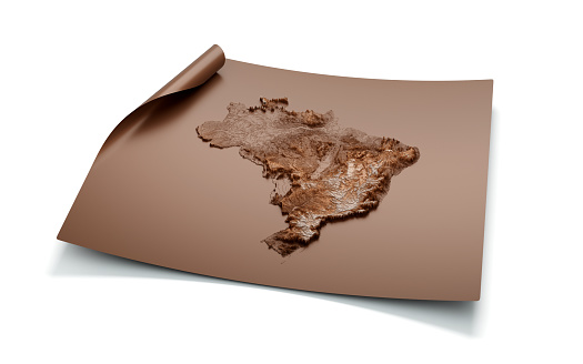 Map Of Brazil Old Style Brown On Unrolled Map Paper Sheet On White Background, 3d illustration
Source Map Data: tangrams.github.io/heightmapper/,
Software Cinema 4d