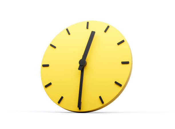 istock 3d Simple Yellow Round Wall Clock 12:30 Twelve Thirty Half Past 12 White Background 3d illustration 2149869008