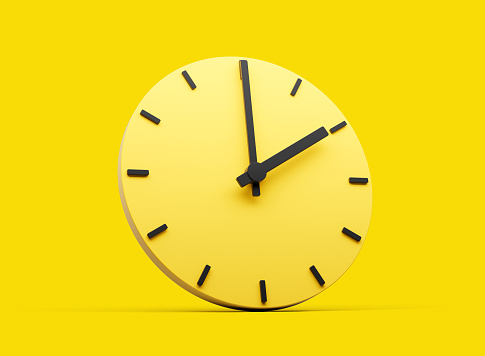 3d Simple Yellow Round Wall Clock 2 O'Clock Two O'clock On Yellow Background 3d illustration