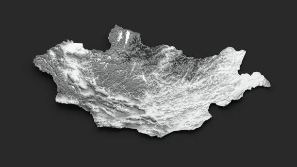 istock 3d Mongolia Map Black And White Shaded Relief Hypsometric Map On Black Background 3d illustration 2149871194