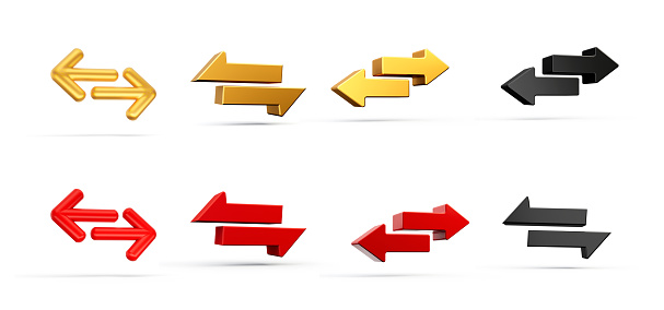 3d Different Styles Of Money Exchange Arrows Reversible Arrows On White Background 3d Illustration
