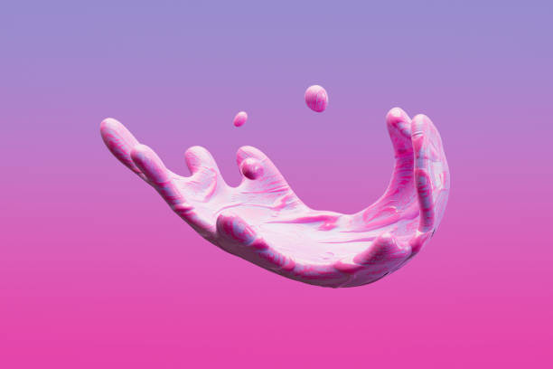 Liquid splash, paint splashing, watercolor spilling, color gradient background. 3d render. Digitally generated image.