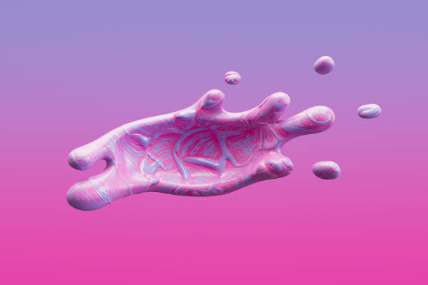 Liquid splash, paint splashing, watercolor spilling, color gradient background. 3d render. Digitally generated image.