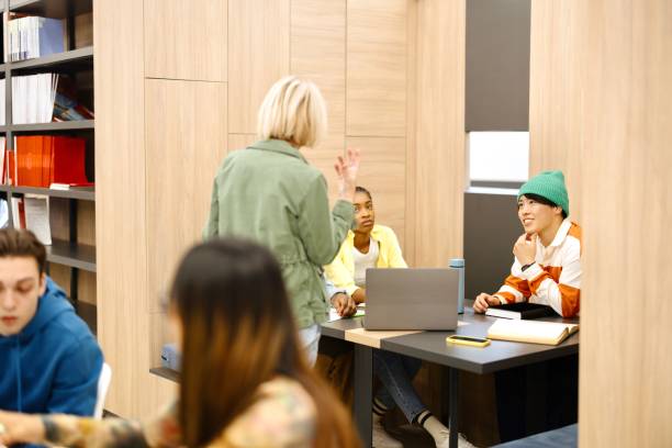Female professor talking with her student