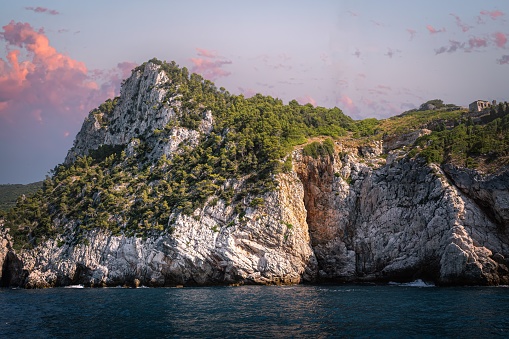 Cliffs and rocks near sea in Cinque Terre in Italy.
