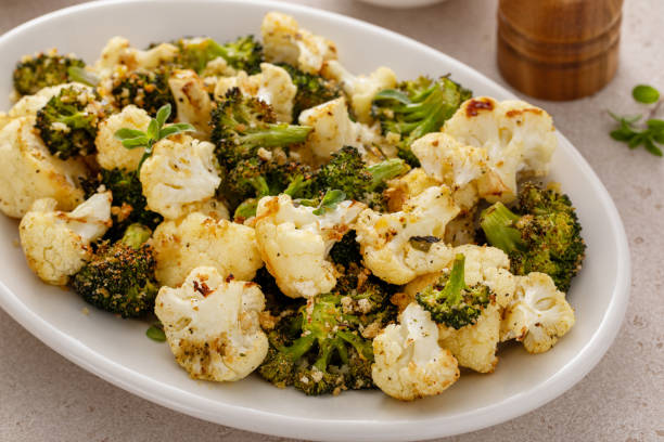 istock Roasted cauliflower and broccoli on a serving plate, healthy vegetable side dish 2149879742