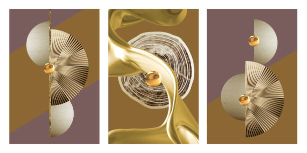 Canvas modern artwork wall poster art. golden and wavy circle. orange background shape for wall decor
