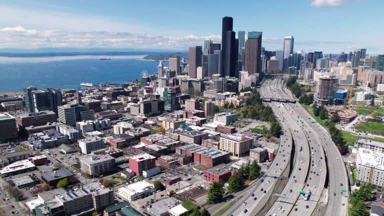 Road To Downtown Seattle Aerial View Over Freeway
