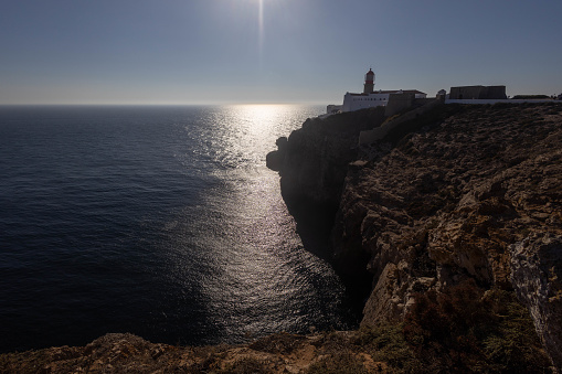 Lighthouse on a rock in Portugal in Farol do Cabo de Sao Vicente