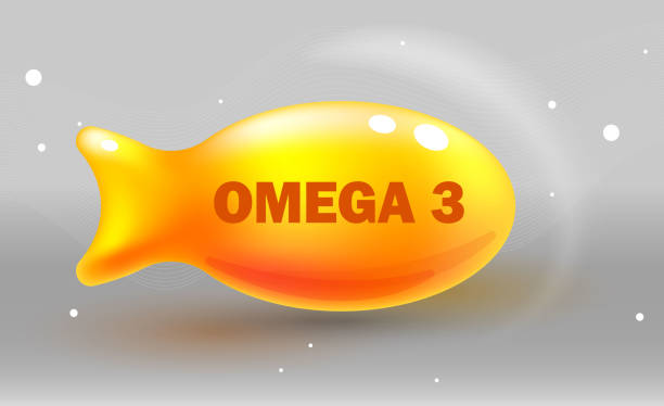 istock Vitamin sign, symbol. Omega 3 fish oil. Vector illustration. Omega-3 Fatty Acids gold shining pill capsule icon. Vitamin complex with Chemical formula Dietary supplement. Shining golden substance drop 2149882906
