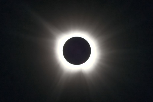 The moon completely covers the sun. This is eclipse totality. 8 April, 2024