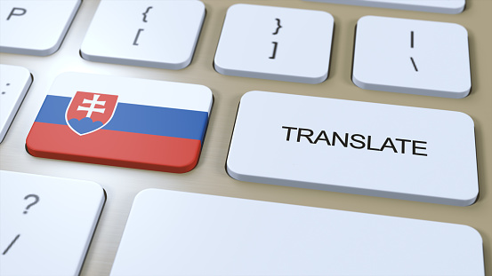 Translate Slovakian Language Concept. Translation of word. Button with Text on Keyboard. 3D Illustration.