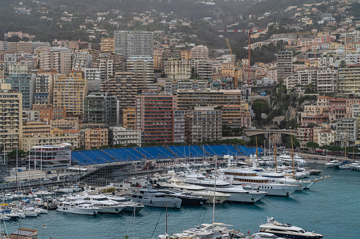 Monaco, Monaco. March 29, 2024. Marina and grandstand area during assembly along the Monaco marina for the formula 1 race.