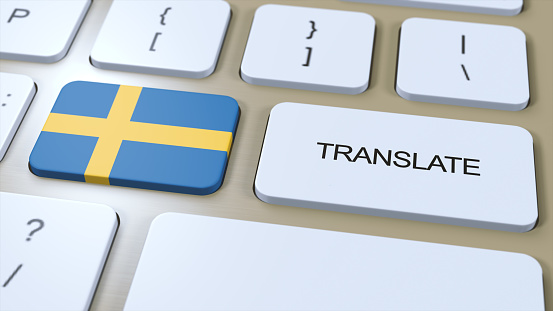 Translate Swedish Language Concept. Translation of word. Button with Text on Keyboard. 3D Illustration.