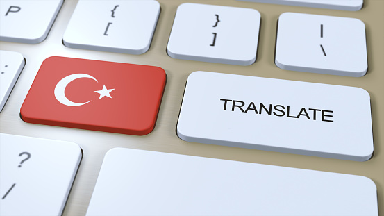 Translate Turkish Language Concept. Translation of word. Button with Text on Keyboard. 3D Illustration.