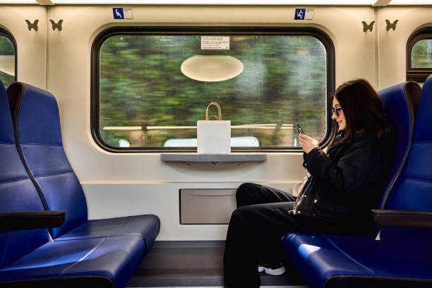 istock The traveler woman is using phone on the train 2149890442