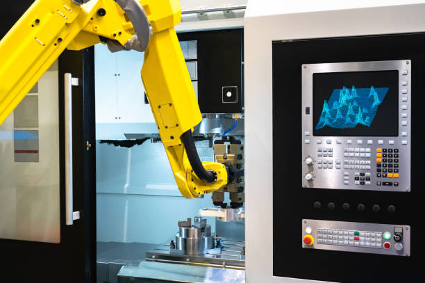 istock Scanning a part with a manipulator arm. Robotic arm manipulator during processing of a metal part. Electronic snapshot on screen. Modern technologies in metal processing. Robotic production. 2149890491