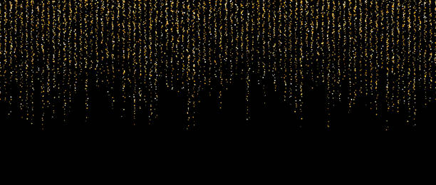 istock Golden confetti garland on dark background. Falling gold glitter and sparkle wallpaper. Yellow and golden shining dots repeating pattern. Magic dust sparkling decoration for Christmas. Vector backdrop 2149893336