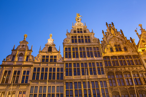 Brussels -  The facade of the palaces on Grote markt square in evening light.