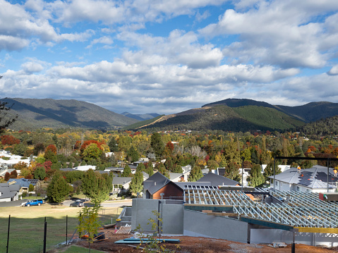 High angle view of the town of Bright in the Autumn