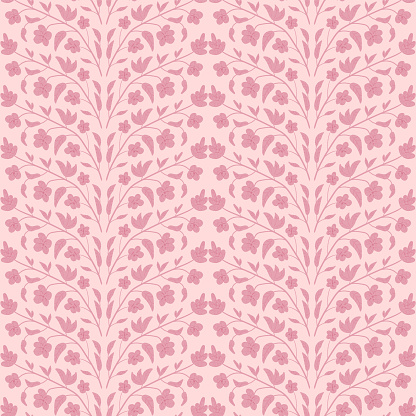 Flowers pink seamless pattern. Wildflowers endless background. Summer monochrome repeat cover. Botanic loop ornament. Vector flat hand drawn illustration.
