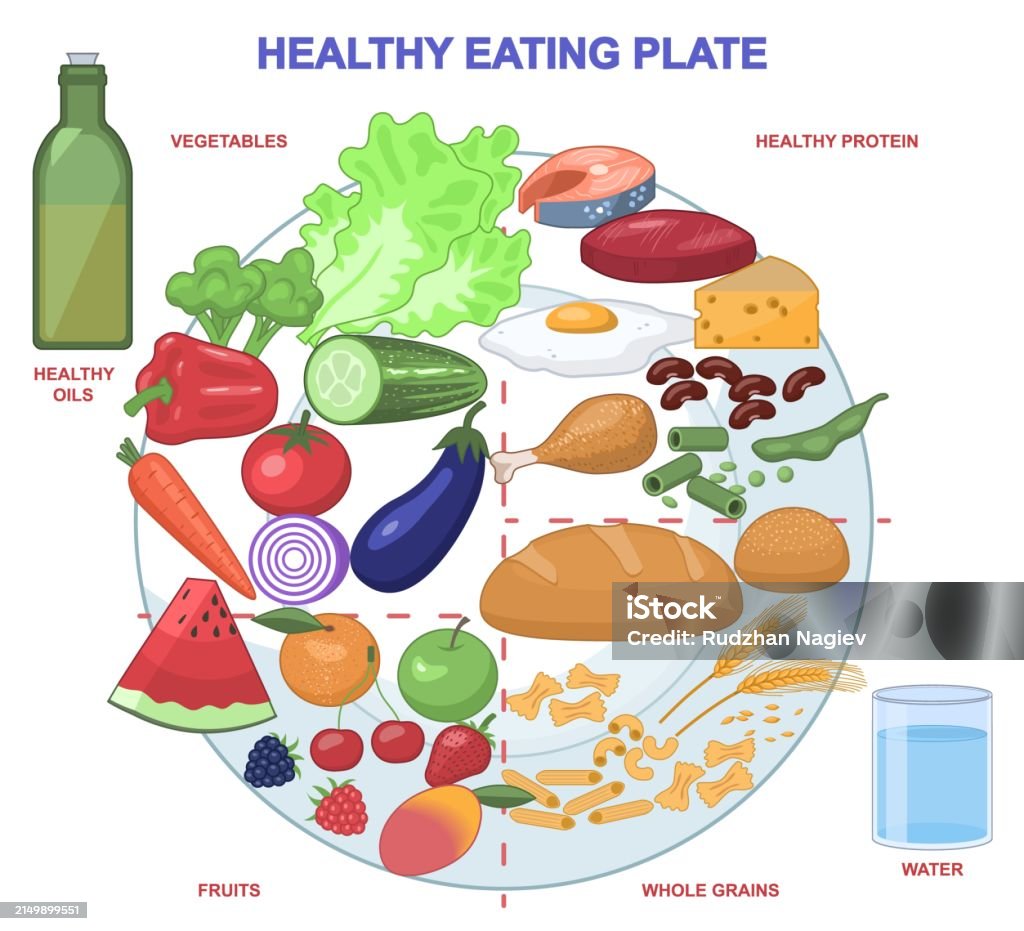 Eating Healthy Note Healthy Eating Plate Vector Illustration Stock Illustration - Download ...