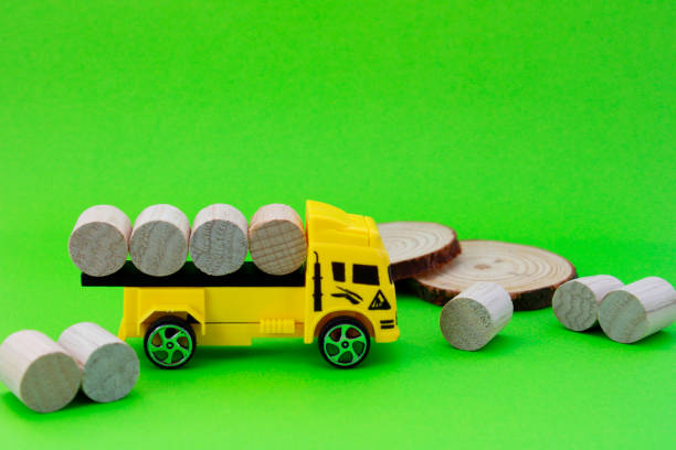 Truck transporting wood felled from trees