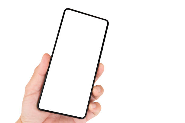 istock A hand holding a cell phone with a white background. 2149903719