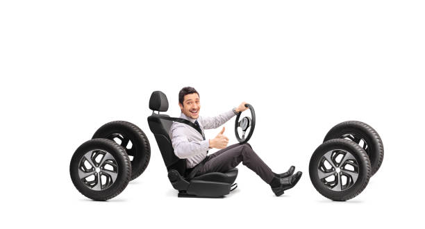 istock Guy sitting in a driver car seat and gesturing thumbs up 2149904322