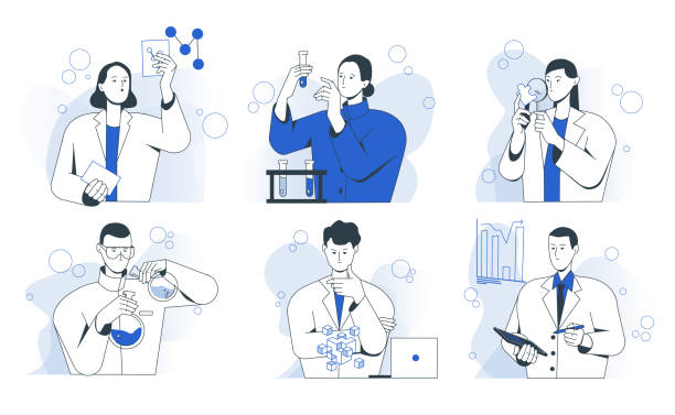 stockillustraties, clipart, cartoons en iconen met set of science research vector illustrations - wetenschapper