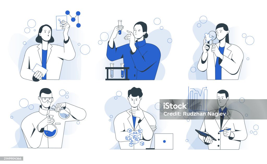 Science Research Drawing Set Of Science Research Vector Illustrations Stock Illustration ...