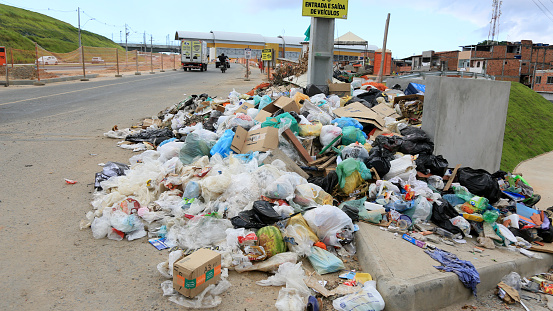 salvador, bahia, brazil - march 19, 2024: garbage deposited on a public street in the city of Salvador.