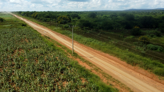 malhada, bahia, brazil - april 7, 2024: Dirt road in a rural area in the city of Malhada, western Bahia.