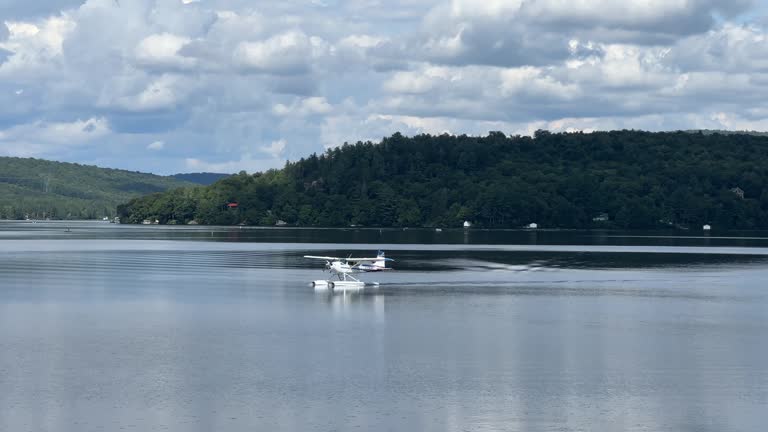 Seaplane preparing for takoff on Lake, Lac Sergent, Quebec, Canada