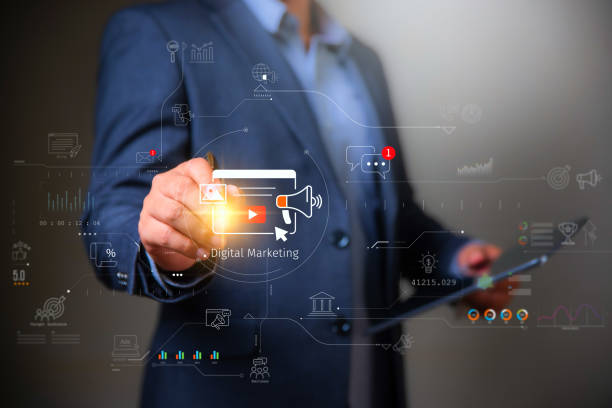 istock Digital marketing concept, businessman using laptop with Digital marketing on virtual screen display, online marketing, social, online. 2149913037