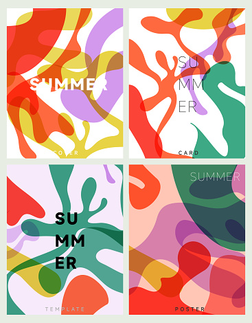 set of abstract summer concept liquid leaf flower art pattern poster covering template background